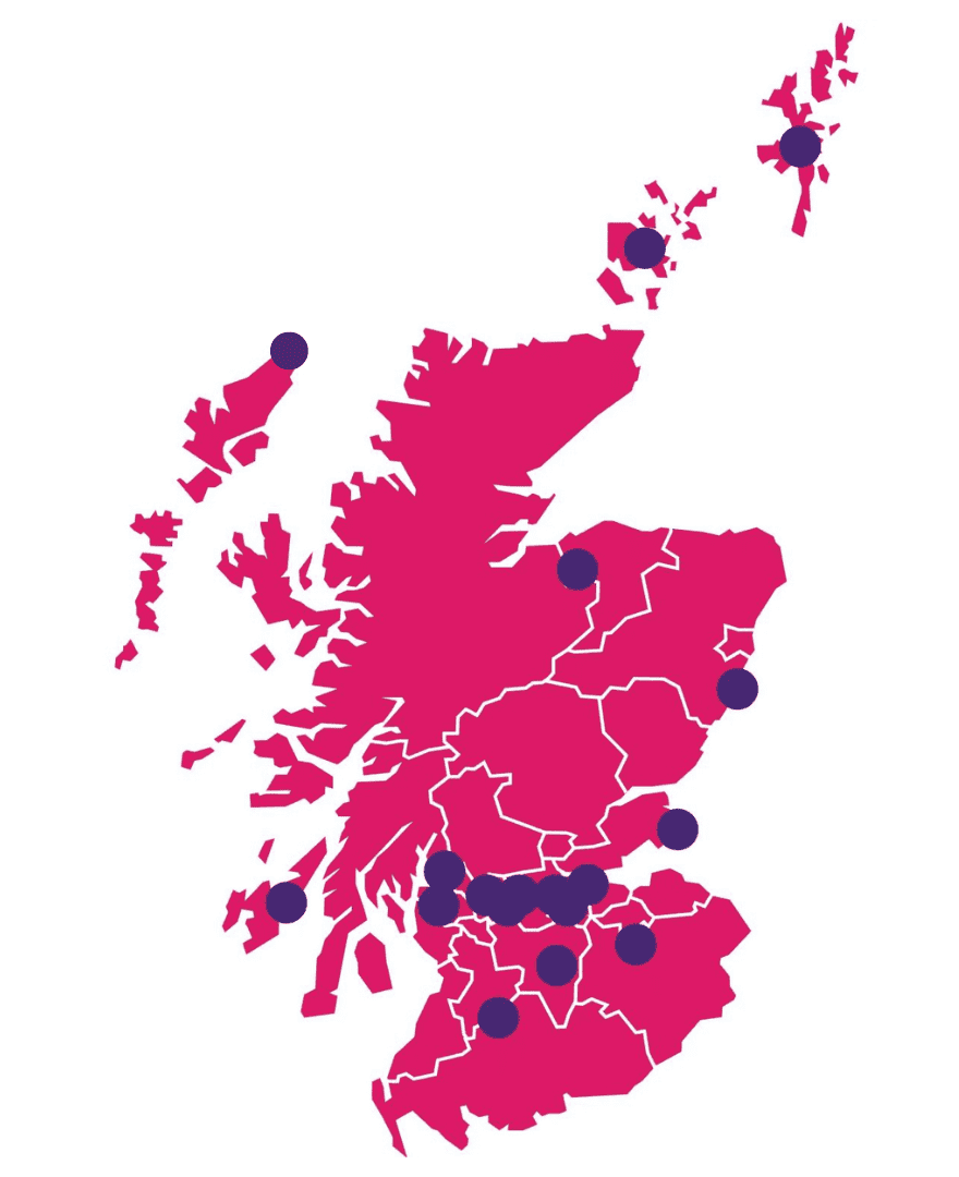 map of scotland showing partners locations