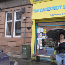 Greater Govanhill founder Rhiannon Davies outside The Community Newsroom
