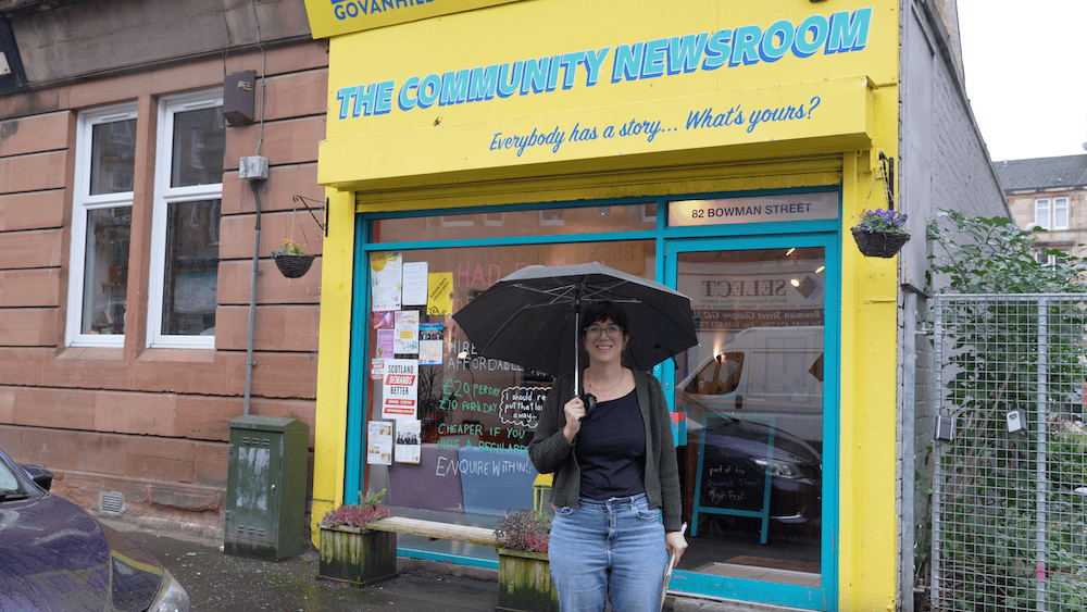 Greater Govanhill founder Rhiannon Davies outside The Community Newsroom