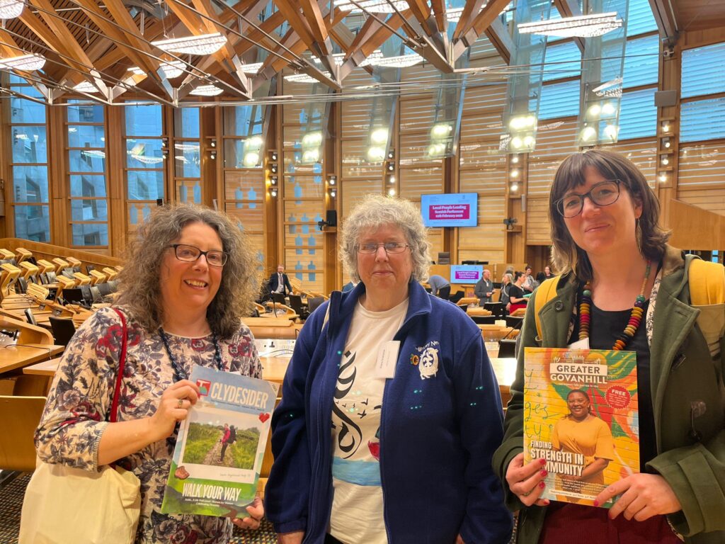 Image of Amanda Eleftheriades-Sherry of Clydeside Creative, Fiona Grahame of Orknew News and Rhiannon J Davies of Greater Govanhill